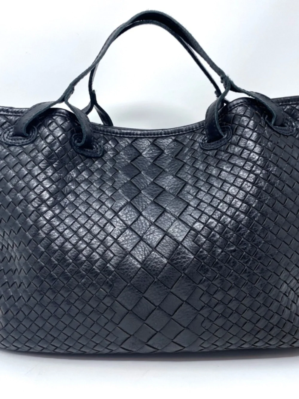 Genuine Leather Ashwood Black Woven Purse Crossbody Tote Bag w Strap